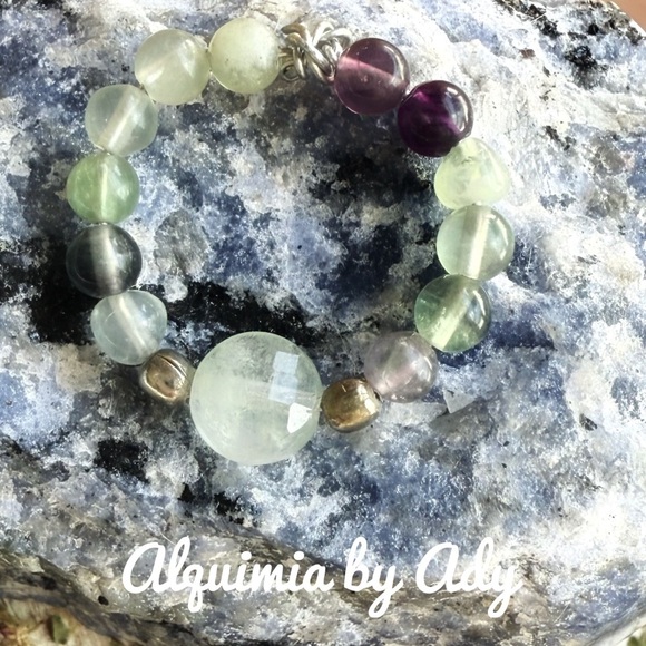 Rainbow Fluorite beaded ring boho band - Picture 1 of 7